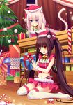  :3 animal_ears bangs bare_shoulders bell bell_collar black_hair blue_eyes blunt_bangs blush borrowed_character box breasts brown_eyes cat_ears cat_tail chocola_(sayori) christmas christmas_tree collar gift gift_box hat highres long_hair multiple_girls nekopara open_mouth panties pantyshot pink_hair ribbon santa_costume santa_hat slit_pupils small_breasts striped striped_swimsuit swimsuit tail thighhighs twintails underwear vanilla_(sayori) very_long_hair xiaoyin_li 