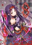  ahoge bare_shoulders fingerless_gloves gabiran gloves hairband long_hair looking_at_viewer petals purple_hair red_eyes solo sword sword_art_online weapon yuuki_(sao) 