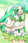  1girl 2014 brooch character_name cosplay cure_alto_(0417nao) cure_princess cure_princess_(cosplay) dated earrings flower frills green_eyes green_hair green_skirt hair_flower hair_ornament happinesscharge_precure! jewelry long_hair magical_girl original precure skirt smile solo twintails wrist_cuffs 