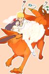  blonde_hair carrying dress fox husband_and_wife hyuuga_hinata kurama_(naruto) multiple_tails naruto princess_carry riding ume7610 uzumaki_naruto veil wedding_dress whiskers 