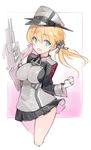  bad_id bad_pixiv_id blonde_hair blue_eyes gloves hat kantai_collection long_hair minono_aki peaked_cap prinz_eugen_(kantai_collection) smile solo twintails uniform weapon 