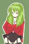  breasts green_hair hamo highres large_breasts leviathan_(umineko) navel necktie pink_neckwear red_eyes solo stakes_of_purgatory umineko_no_naku_koro_ni 
