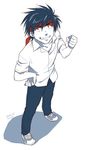  black_hair clenched_hand grin inohara_masato little_busters! male_focus misaki_juri monochrome school_uniform smile solo spiked_hair 