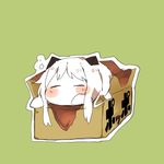 ^_^ blush_stickers box byako_(srktn) cardboard_box closed_eyes facing_viewer horns in_box in_container kantai_collection long_hair mittens northern_ocean_hime shinkaisei-kan simple_background solo translation_request white_hair white_skin 