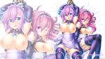  apron bdsm bed_sheet blue_eyes blush bondage bound breasts breasts_outside cuffs highres large_breasts looking_at_viewer maid multiple_girls nipples ooyama_kina original panties purple_eyes purple_hair pussy_juice rope sweat thighhighs underwear vibrator wallpaper zoom_layer 