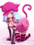  all_fours bad_id bad_pixiv_id bell black_gloves blue_eyes blue_hair blush breasts cat_tail elbow_gloves gloves happinesscharge_precure! hat hosshiwa jingle_bell light_blue_hair looking_at_viewer mogiki_hayami pink_hat precure small_breasts solo striped striped_legwear tail thighhighs 