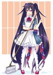  absurdly_long_hair bad_id bad_pixiv_id black_hair full_body holding long_hair looking_at_viewer maid mary_janes mop nyori original pantyhose red_eyes shoes solo twintails very_long_hair wet_floor 