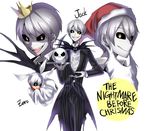  absurdres bad_id bad_pixiv_id blue_eyes character_name copyright_name crown engrish fake_beard fake_facial_hair grin hat highres jack_skellington looking_at_viewer maianh open_mouth personification ranguage santa_hat short_hair silver_hair simple_background smile the_nightmare_before_christmas typo white_background white_hair yellow_eyes zero_(nbc) 