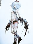  alternate_costume alternate_wings bare_shoulders blue_hair boots colored_eyelashes commentary_request fangs knee_boots mechanical_wings open_mouth osome_tei red_eyes remilia_scarlet short_hair silver_hair solo touhou traditional_media vampire wings 