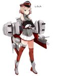  akiha_(attract) asymmetrical_legwear bad_id bad_twitter_id brown_hair cannon character_name elbow_gloves full_body gloves green_eyes hat hms_repulse kantai_collection machinery original short_hair skirt solo standing thighhighs white_background white_gloves 