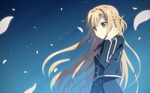  asuna_(sao) brown_eyes brown_hair long_hair petals school_uniform solo sword_art_online tears yuuki_tatsuya 