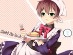  angel_beats! apron bad_id bad_pixiv_id bandana brown_hair cake chico_(220c) crossdressing food green_eyes maid male_focus ooyama_(angel_beats!) solo 