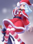  bad_id bad_pixiv_id blue_eyes blue_hair blush breasts capelet christmas gloves happinesscharge_precure! hat hosshiwa light_blue_hair looking_at_viewer mogiki_hayami pantyhose precure sack santa_costume santa_hat small_breasts smile striped striped_legwear white_gloves 