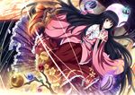  absurdly_long_hair black_hair blouse branch brown_eyes cowry_shell full_moon houraisan_kaguya jeweled_branch_of_hourai long_hair looking_at_viewer moon outstretched_hand pink_blouse red_skirt robe skirt solo touhou ugume very_long_hair 
