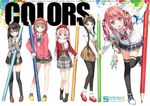  :d :o bag beret black_hair black_legwear blazer blonde_hair blue_eyes blue_hair blush braid chestnut_mouth colored_pencil full_body hat highres hood hoodie jacket kantoku kurumi_(kantoku) leg_up long_hair looking_at_viewer miyaguchi_hiromi miyaguchi_kanna miyaguchi_kei multiple_girls necktie open_blazer open_clothes open_jacket open_mouth original pantyhose pencil pink_eyes pink_hair plaid plaid_neckwear plaid_skirt pleated_skirt school_bag school_uniform shizuku_(kantoku) short_hair skirt smile socks standing thighhighs twin_braids twintails v-shaped_eyebrows white_legwear 