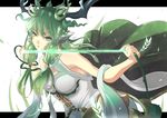  bare_shoulders ceres_(p&amp;d) dress endou_(zettai_bluenoid) green_eyes green_hair hair_ornament letterboxed long_hair looking_at_viewer puzzle_&amp;_dragons shawl sidelocks solo upper_body white_dress 