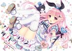  animal_ears breasts bunny bunny_ears card cleavage cookie crown fake_animal_ears food hair_ornament hair_ribbon hairclip heart long_hair magical_girl mini_crown open_mouth original pink_eyes pink_hair playing_card ribbon scepter small_breasts solo star striped striped_legwear thighhighs vertical-striped_legwear vertical_stripes wand wasabi_(sekai) 