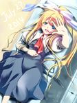  air blonde_hair blue_eyes kamio_misuzu long_hair lying on_back ponytail satomi_yoshitaka school_uniform very_long_hair 