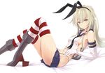  anchor_hair_ornament black_panties blonde_hair blush boots breasts elbow_gloves gloves grey_footwear hair_ornament hairband highleg highleg_panties highres kantai_collection long_hair looking_at_viewer navel panties shimakaze_(kantai_collection) sideboob skirt small_breasts solo striped striped_legwear thighhighs underwear wa_(genryusui) white_gloves yellow_eyes 