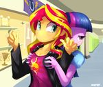  2girls breast_grab multiple_girls my_little_pony my_little_pony_equestria_girls my_little_pony_friendship_is_magic purple_eyes purple_skin sunset_shimmer twilight_sparkle yuri 