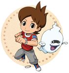  amano_keita belt black_eyes boots brown_hair full_body ghost looking_at_viewer mizuhara_aki open_mouth purple_lips red_shirt shirt short_hair simple_background smile watch whisper_(youkai_watch) white_background youkai youkai_watch youkai_watch_(object) 