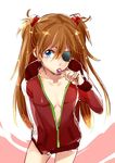  blue_eyes candy eyepatch food jacket lollipop long_hair naked_track_jacket neon_genesis_evangelion no_bra no_pants open_clothes open_jacket rebuild_of_evangelion shikinami_asuka_langley shouno_kotarou simple_background solo souryuu_asuka_langley track_jacket 