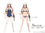  america bikini character_name gun hat headphones jacket jeanex kantai_collection one-piece_swimsuit original pacific school_swimsuit sketch swimsuit uss_narwhal_(ss-167) weapon 