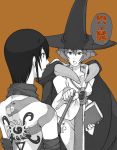  anger_vein black_hair book breast_envy breast_press breasts capcom cape hat lips monochrome open_mouth pressing samurai_spirits shiki_(samurai_spirits) short_hair snk svc_chaos tabasa tabitha tattoo translation_request wand warzard witch witch_hat yumi-hiko 