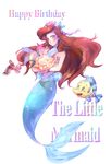  1girl ariel_(disney) blue_eyes flounder maian mermaid red_hair sebastian_(disney) the_little_mermaid 
