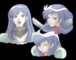  armor asou_yuuko bikini_armor blue_eyes blue_hair concept_art crying long_hair mugen_senshi_valis scarf shoulder_pads sword valis weapon 