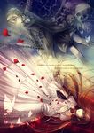  1girl alice_(pandora_hearts) blonde_hair brown_hair chain closed_eyes dress flower formal frilled_dress frills long_hair necktie oz_vessalius pandora_hearts petals red_flower red_rose rose short_hair skull smile trench_coat vest winniconan 