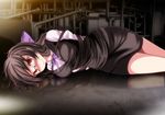  bad_id bad_pixiv_id bdsm blush bondage bound breasts brown_hair glasses long_hair looking_at_viewer lying medium_breasts on_side original red_eyes rope s-syogo solo 