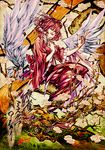  akasia bird_wings branch cherry_blossoms claws dress hat music mystia_lorelei open_mouth outstretched_hand red_eyes red_hair singing solo touhou wide_sleeves wings 