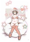  ayase_fuuka bikini blush brown_eyes brown_hair christmas hat niea sack santa_bra santa_costume santa_hat santa_panties short_hair sitting solo star swimsuit thighhighs yotsubato! 