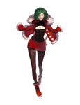  alternate_costume arm_behind_back bad_id bad_pixiv_id brown_legwear cleavage_cutout contrapposto full_body fur_trim green_hair hand_on_hip highres jacket_on_shoulders kazami_yuuka looking_at_viewer meme_attire open-chest_sweater pantyhose pencil_skirt red_eyes ribbed_sweater short_hair simple_background skirt sola7764 solo standing sweater thighband_pantyhose touhou turtleneck white_background 