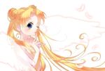  bangs bishoujo_senshi_sailor_moon blonde_hair double_bun earrings eyelashes feathered_wings feathers index_finger_raised jewelry long_hair moriya_kaoru nude one_eye_closed open_mouth parted_bangs see-through solo stud_earrings tsukino_usagi twintails very_long_hair white_background wings 