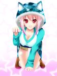  :3 :d animal_hood blush breasts cat_hood cleavage headphones hood large_breasts long_hair looking_at_viewer nitroplus open_mouth paw_pose pink_hair pom_pom_(clothes) red_eyes smile solo super_sonico waserin 