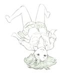  barefoot grin looking_at_viewer lying monochrome on_back original short_hair sketch skirt smile solo traditional_media upside-down yoshitomi_akihito 