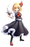  blonde_hair darkness frilled_skirt frills full_body grin hair_ribbon orange_eyes pantyhose ribbon rumia shirt short_hair skirt smile thighhighs touhou transparent_background vest z.o.b 