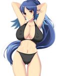  1girl arms_up big_breasts blue_hair blush bra breasts elf huge_breasts judith large_breasts pointy_ears solo underwear 