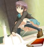  1girl glasses malachi nagato_yuki panties peeing pussy squat_toilet suzumiya_haruhi_no_yuuutsu toilet uncensored underwear yuki_nagato 