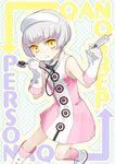  bare_shoulders boots dress elizabeth_(persona) gloves hat highres nurse_cap persona persona_3 persona_q:_shadow_of_the_labyrinth persona_q_(series) short_hair smile solo stethoscope syringe uni yellow_eyes 