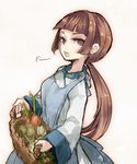  apron basket brown_eyes brown_hair carrot garlic log_horizon long_hair mo_(deciliter) ponytail potato solo upashi 