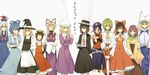  animal_ears blonde_hair blue_eyes blue_hair bow brown_eyes brown_hair cat_ears cat_tail chen cover cover_page flower green_hair hair_bow hair_flower hair_ornament hair_tubes hakurei_reimu hat hat_bow hat_ribbon hieda_no_akyuu kaku_seiga kamishirasawa_keine kazami_yuuka kirisame_marisa maribel_hearn miyako_yoshika multiple_girls nakatani_nio purple_eyes purple_hair red_eyes ribbon silver_hair tail touhou usami_renko witch_hat yakumo_ran yakumo_yukari yellow_eyes 