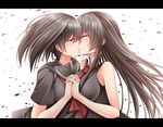  akame akame_ga_kill! black_hair closed_eyes creek_(moon-sky) holding_hands incest kiss kurome_(akame_ga_kill!) letterboxed long_hair multiple_girls short_hair siblings sisters yuri 