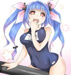  :d ajino_(sakanahen) blue_hair blue_swimsuit breasts covered_navel hair_ornament hair_ribbon hand_to_own_mouth i-19_(kantai_collection) kantai_collection large_breasts long_hair looking_at_viewer name_tag one-piece_swimsuit open_mouth red_eyes ribbon school_swimsuit smile solo star star-shaped_pupils starry_background swimsuit symbol-shaped_pupils torpedo twintails 