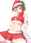  blush bow breasts brown_eyes brown_hair bulge christmas erect_nipples full-package_futanari futanari gloves hair_bow hairbow hat large_breasts original panties rei_oe santa_costume santa_hat short_hair skirt sweat testicles thighhighs underboob underwear white_legwear 