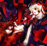  blonde_hair cross doll doll_joints medicine_melancholy open_mouth red_eyes ribbon solo tongue torn_clothes touhou tsurukame 