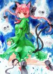  animal_ears bad_id bad_pixiv_id braid cat_ears cat_tail kaenbyou_rin legs multiple_tails ne-on red_eyes red_hair solo tail touhou twin_braids 