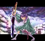  bandages orange_eyes original purple_hair solo sword weapon yukimichi_(yki) 
